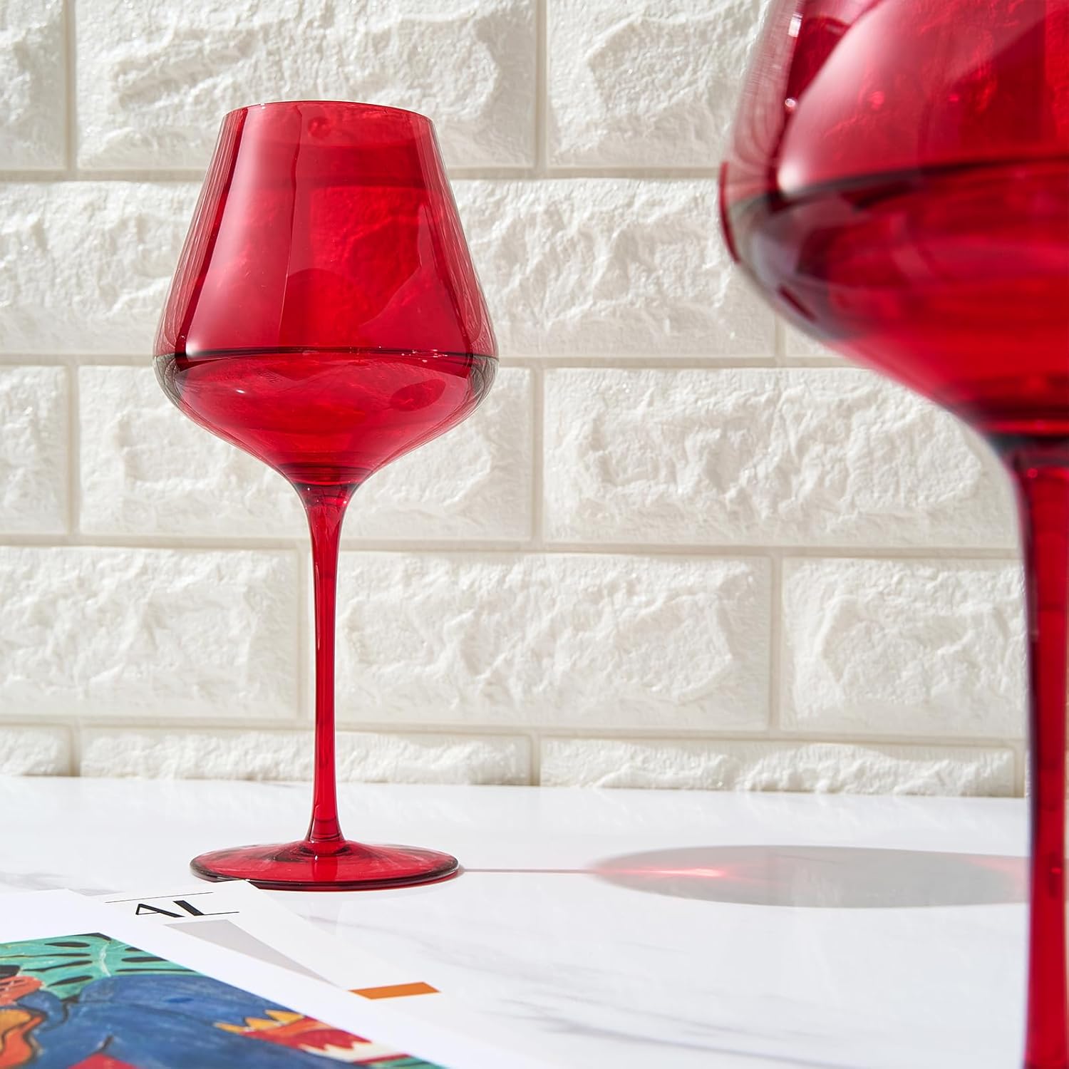 Red Ruby Crystal Wine Glasses Set of 2, Elegant 20oz Tall Stemware, Glassware for Hosting and Gifting, Sophisticated Italian-Inspired Barware Party Gift to Wife, Mom, or Friend