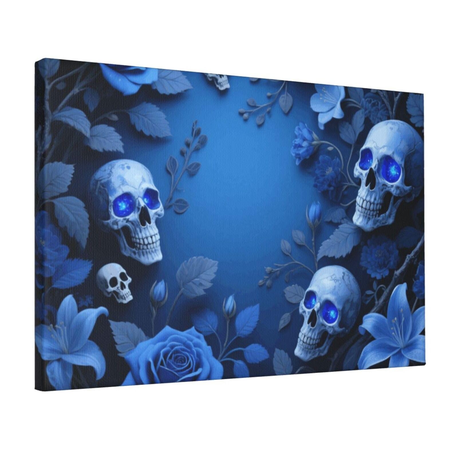 Fodpand Flowers Skull Unframed Canvas Wall Art,Modern Posters Print Wall Decor Canvas Oil Painting For Bedroom Living Room Bathroom Wall Hanging Artwork Ready To Hang 12"X18"