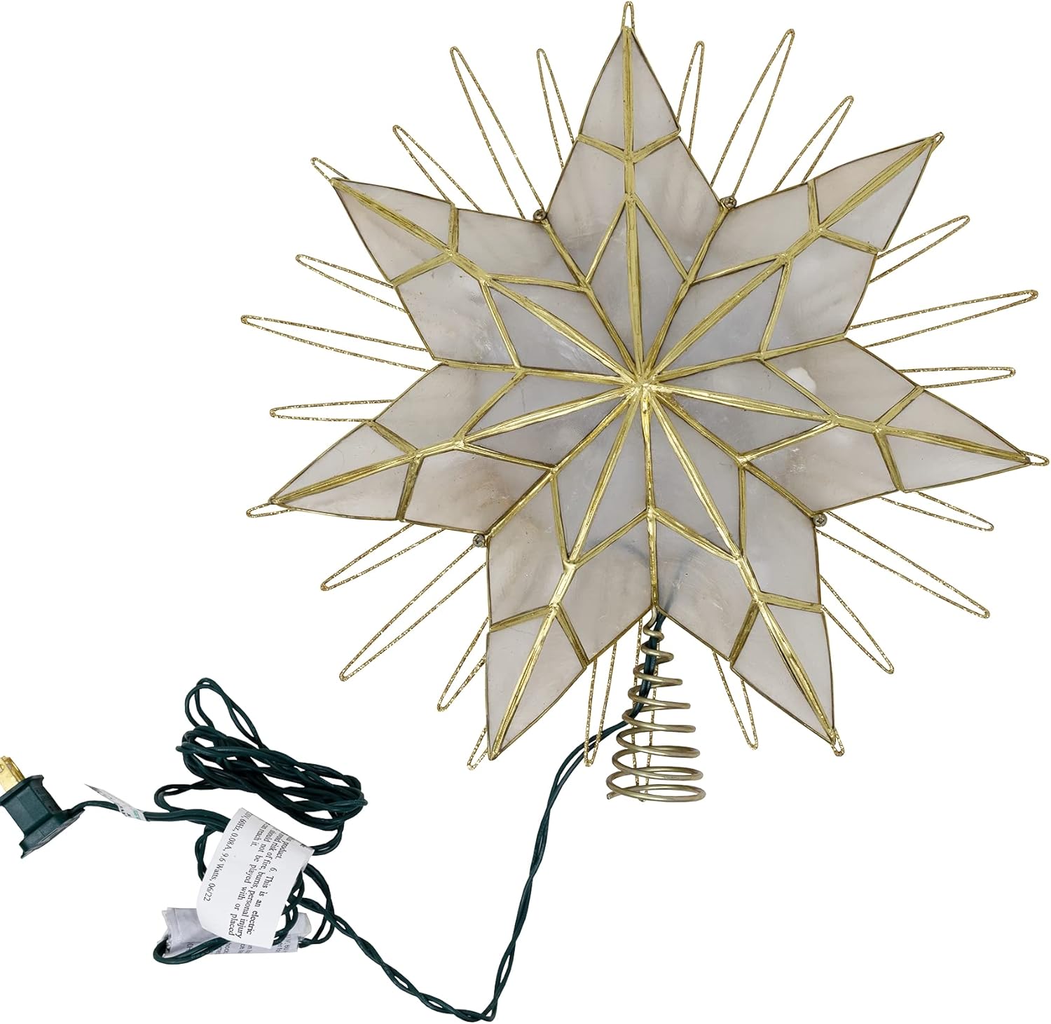 Kurt Adler 14" 7-Point Natural Capiz Star Lighted Treetop