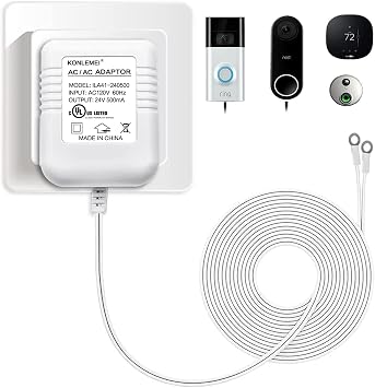 Doorbell Power Adapter, 24V Transformer Compatible with Video Doorbell, 20ft/6M,White