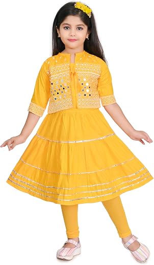 Girl's Short Sleeve Cotton Midi Frock/Dress