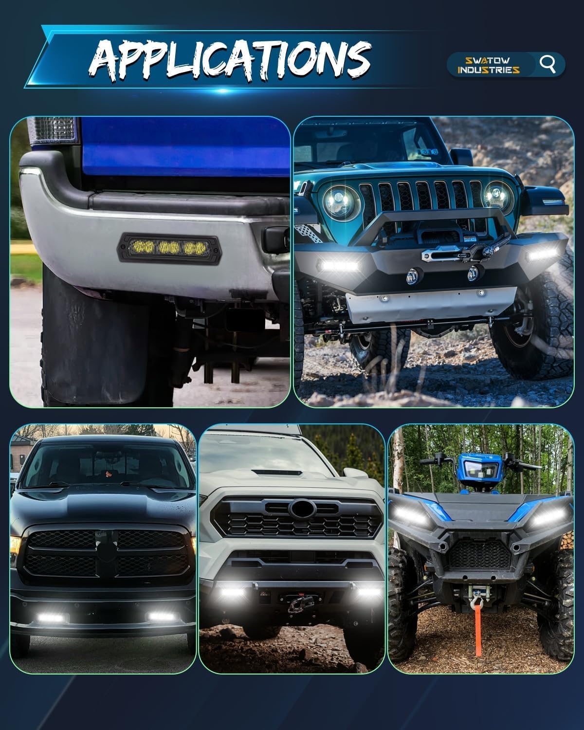 Flush Mount Pod Lights Flood 7 Inch CREE LED Light Bar Flood Driving Flush Mount Reverse Light Waterproof Work Lights for Truck Wrangler F150 Toyota Ram Chevy GMC SUV ATV UTV