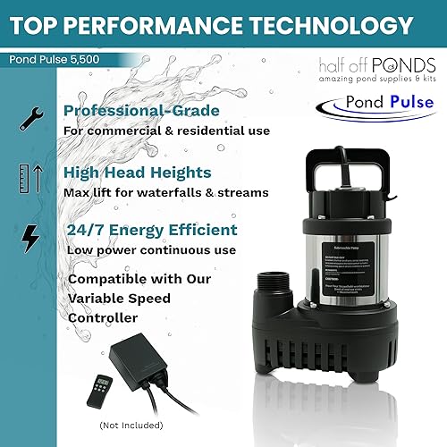 Miniatura 3 de HALF OFF PONDS Pond Pulse - Bomba sumergible de accionamiento híbrido de 5,500 GPH para estanques, jardines acuáticos y cascadas libres de estanques