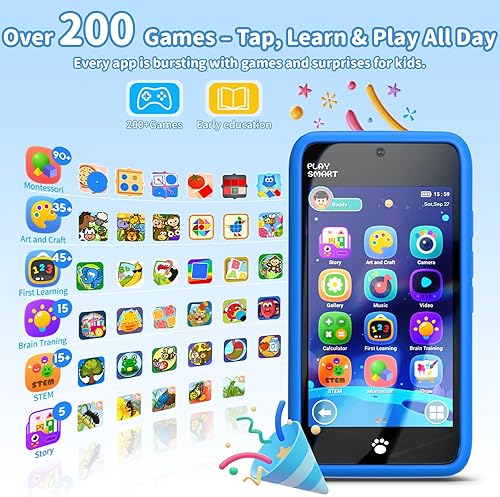 Miniatura 2 de MOMILLA Toys - Teléfono inteligente para niños, cámara dual de pantalla de 3.97 pulgadas con 21 calcomanías, regalos de cumpleaños de Navidad para