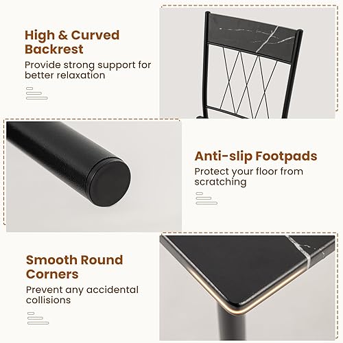 Miniatura 5 de GOFLAME Juego de mesa de comedor de 5 piezas para 4, mesa de cocina moderna y 4 sillas con marco de metal, juego de comedor que ahorra espacio para