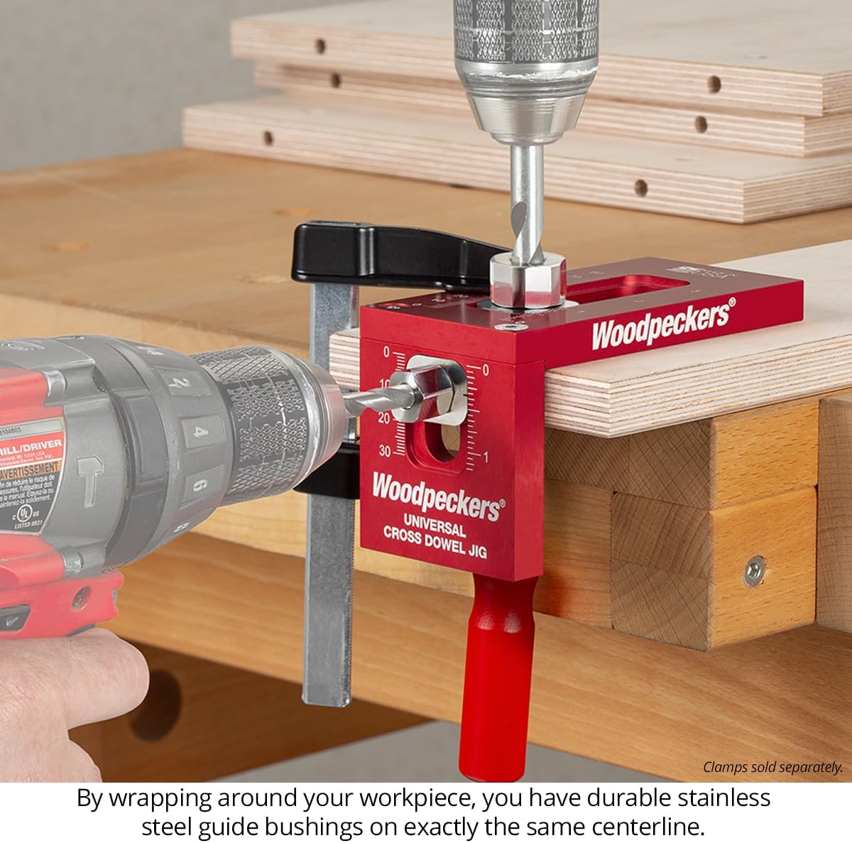 Woodpeckers Universal Cross Dowel Jig, Deluxe Kit, Includes 7 Drill Guide Bushings, USA Made, Accomodates All Cross-Dowel Sizes - UCDJ