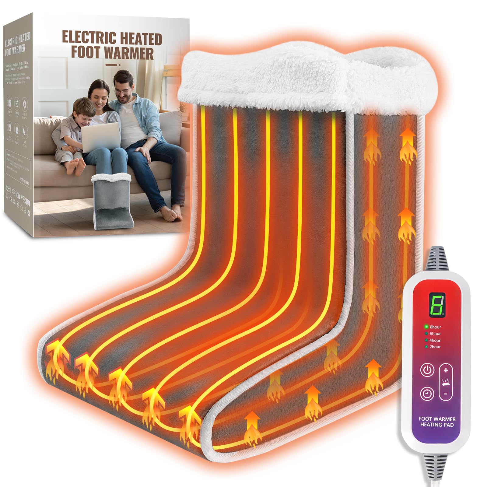 Mefine Scaldapiedi Elettrico, Rapido Riscaldamento Scalda Piedi Casa 6 Livelli di Temperatura e 4 Timer, Lavabile Scaldapiedi Ufficio Elettrico Spegnimento Automatico, Protezione da Surriscaldamento