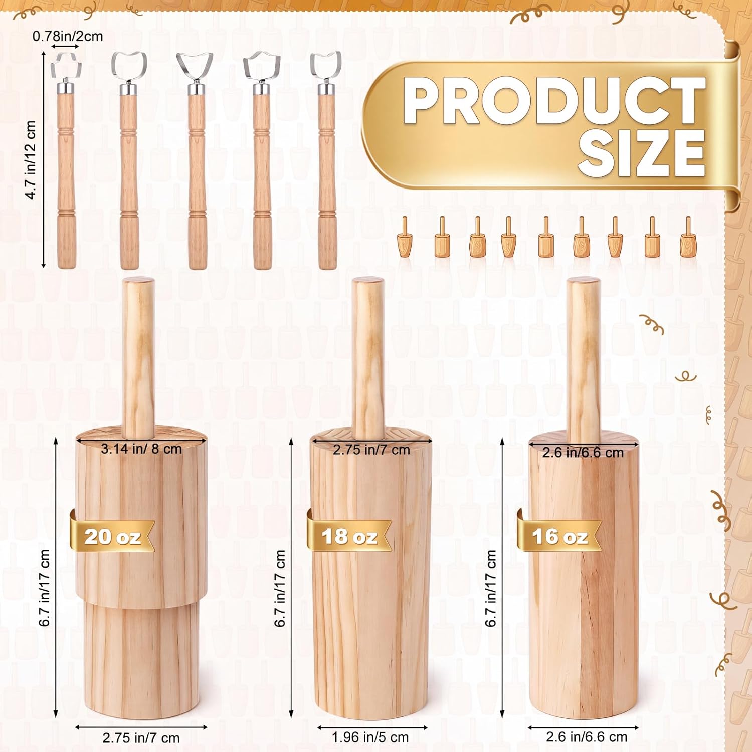 Ferrochef 8 Pack Cup Pottery Molds Clay Tools Set Wooden Sculpture Scraper Pottery Carving Tool Cup Handle Shape Clay Cutters for DIY Mug Vase Art Making (Large,20, 17, 12oz)