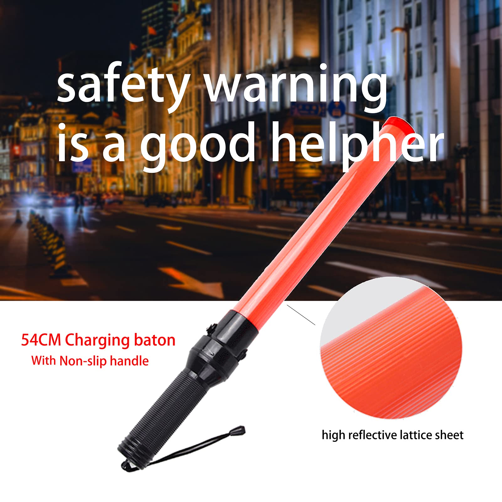Bacchetta Luminosa Di Sicurezza A LED Con 3 Modalità (Flash Rosso, Blu, Bianco) E Cinturino, Per Segnalazione Stradale E Parcheggio, Con 4 Batterie AA Non Incluse - 3