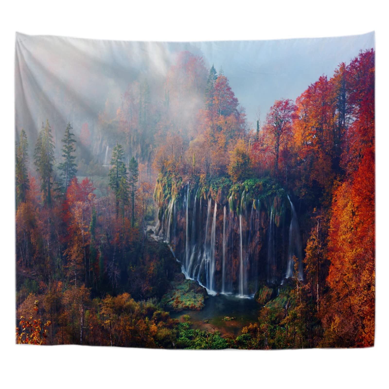 A.Monamour Arazzo da Parete Grande Cascata Del Lago Di Foresta Autunnale Nel Parco Nazionale Di Plitvice In Croazia Telo Arazzi Decorazione da Parete per Camera da Letto Dormitorio 180x230cm