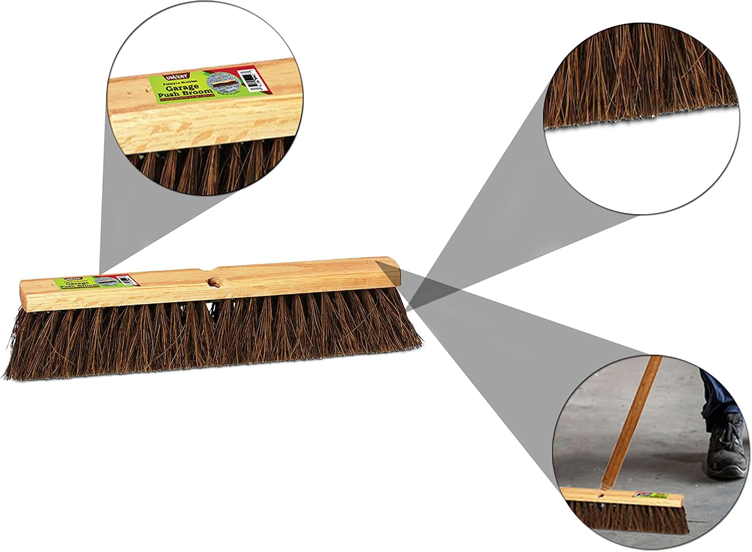 Push Broom Indoor and Outdoor Floor Sweep Use, 18 Inch, Heavy Duty Hardwood Block, Palmyra Bristles Scrub Brush, Cleaning Broom for Patio Garage, Deck, Or Home Use