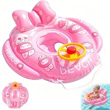 Baby Swimming Float, Inflatable Baby Float Baby Pool Float, Baby Pool Float with Baby Safety Seat and Steering Wheel for Babies 3-36 Months Toddlers Infant Training Summer Baby Bath Float