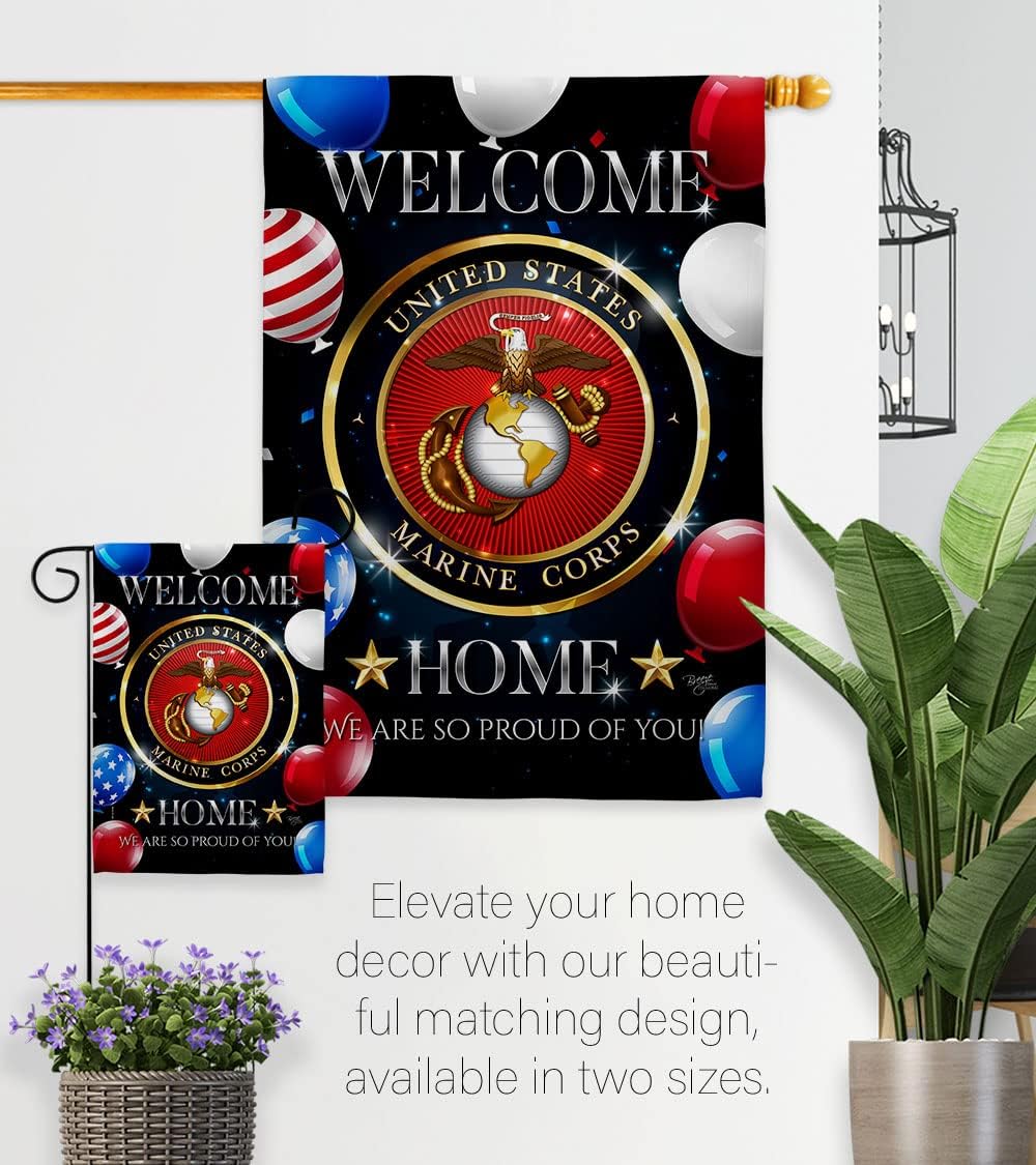 Welcome Home Marine Corp Garden Flag - Armed Forces Corps USMC Semper Fi United State American Military Veteran Retire Official - House Banner Small Yard Gift Double-Sided Made In USA 13 X 18.5