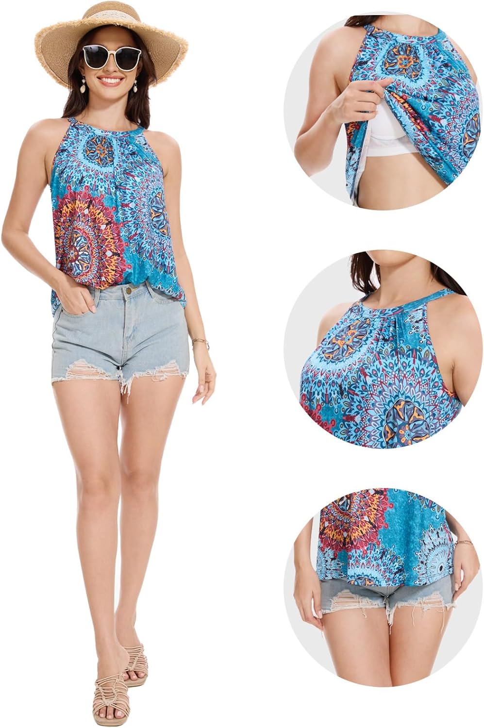 Kniffi Womens Tank Tops with Built in Bra Halter Neck Flowy Sleeveless Tank Tops Loose Fitting Camisole S-XXXL - Image 5