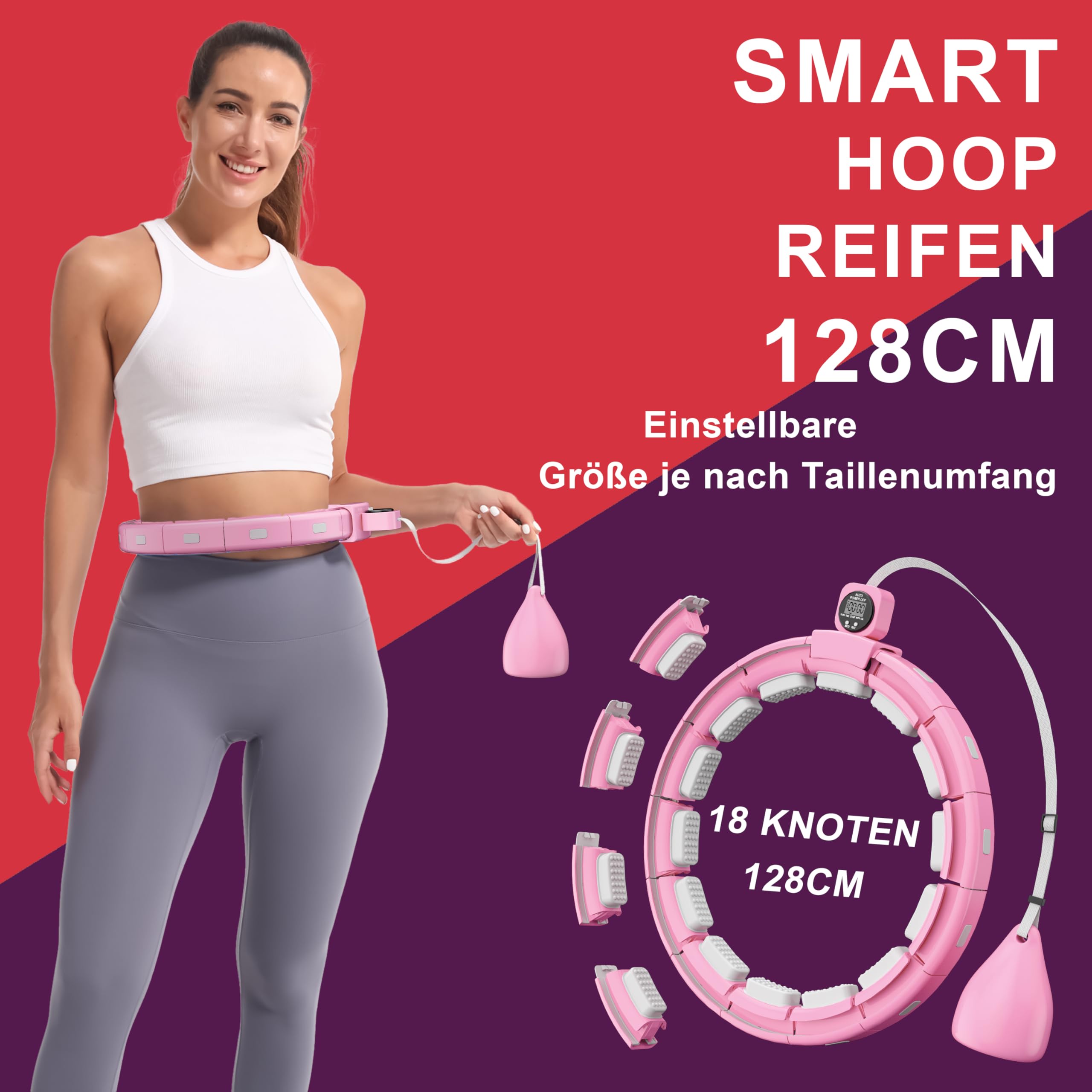 Smart Weighted Hula Hoop for Adult Weight Loss with Body Tape Measure Attachment (Pink)