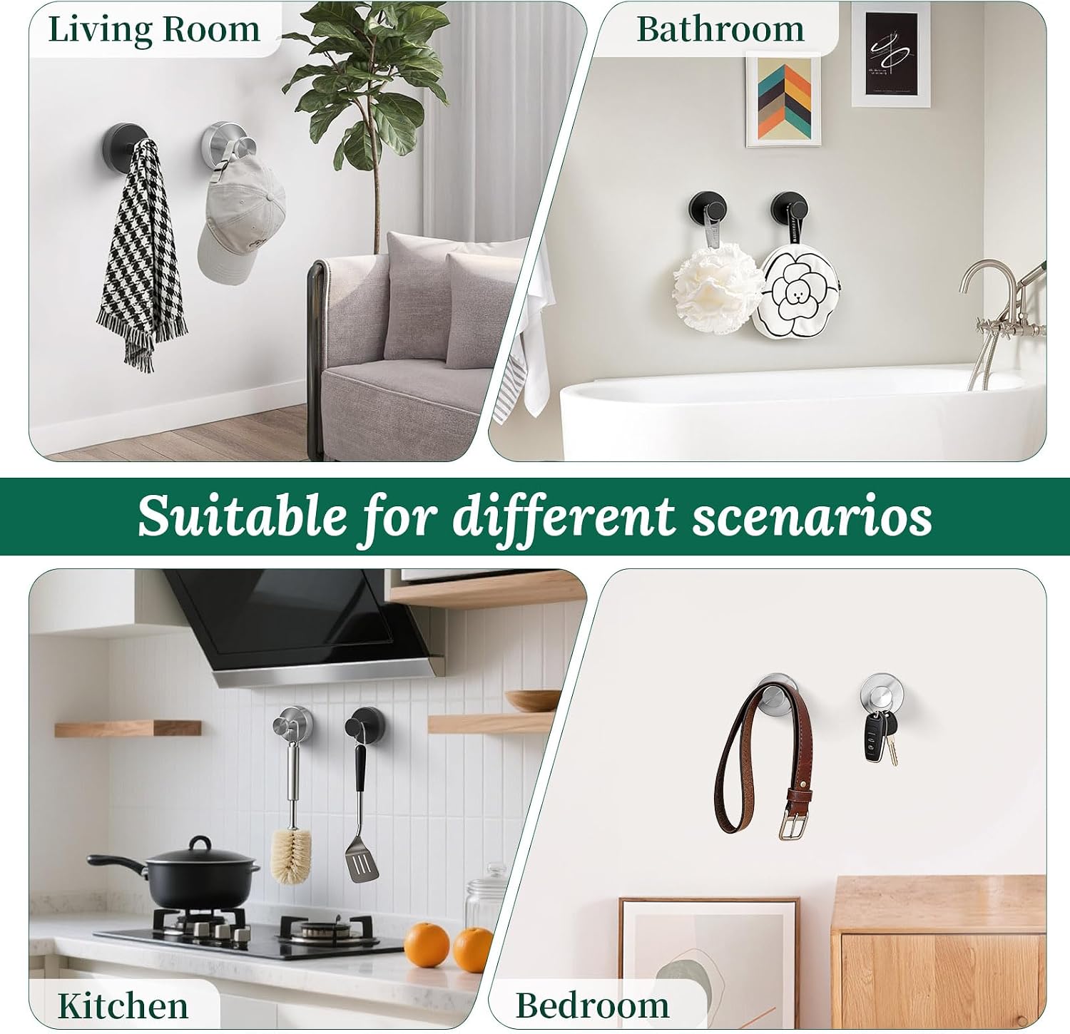 Suction Cup Hooks for Shower, No Drill Removable Bathroom Hooks for Loofahs image 5