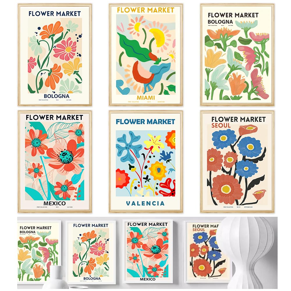 HEKOBAG Póster de Mercado de Flores sin Marco 30*21cm, 6 Pósters de Galería Floral, Colores Pastel de Póster Floral, Póster Juveniles para Habitación Chica, Póster Decorativos Pared para Cocina Salón