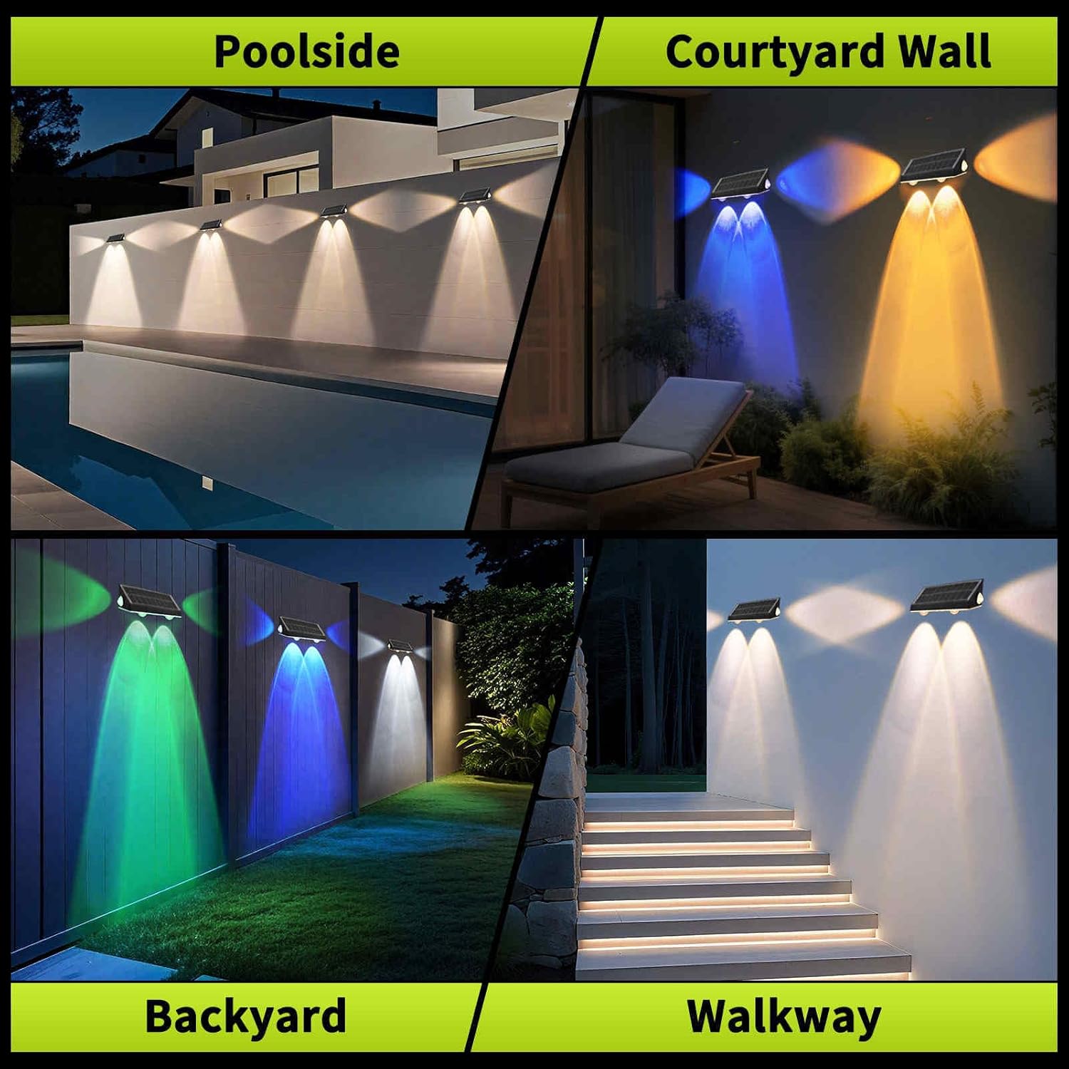 Solar Fence Lights 9 Fixed Colors 10 Modes Solar Lights Outdoor Waterproof 3-Way Warm White Cool White and RGB Color for Backyard Garden Wall