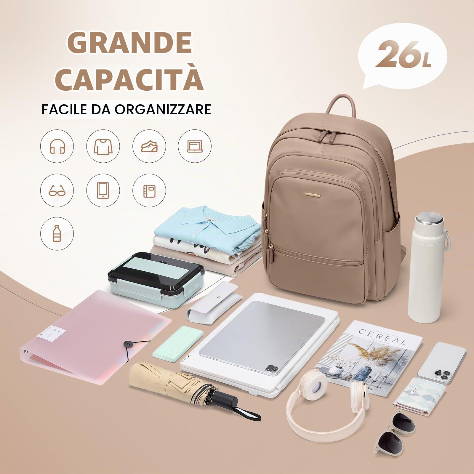 GOLF SUPAGS Grande Capacità Zaino per PC Portatile da 15.6 Pollici, Zaino da Viaggio Multifunzionale da Donna, Zaino per Lavoro Scuola