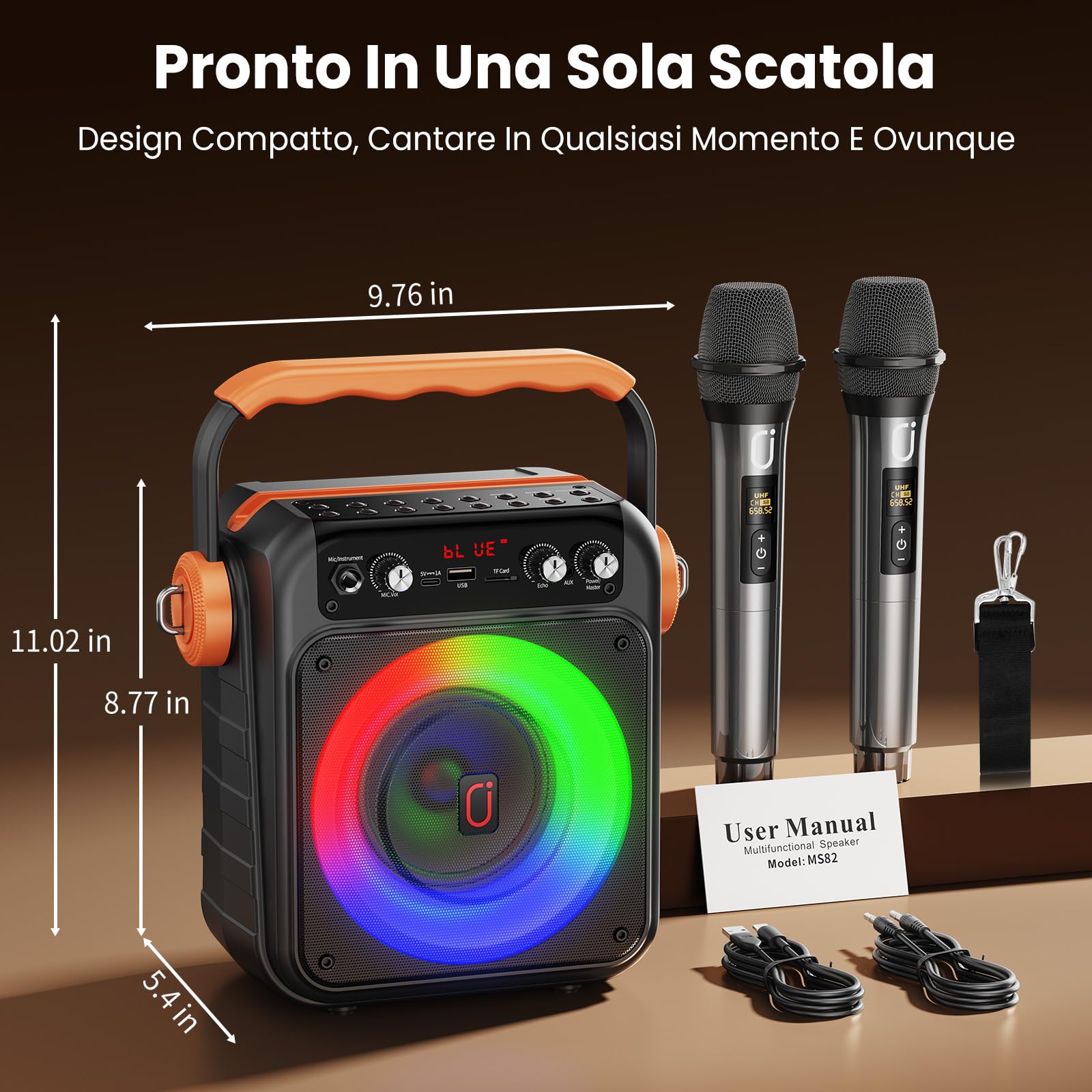 JYX Machine Karaoke con 2 Microfono, 80W Cassa Bluetooth 5.3, Subwoofer 6,5 Pollici Karaoke Professionale, Autonomia 12 ore, Luci LED, Ideale per Feste Canta Tu 2026, colore