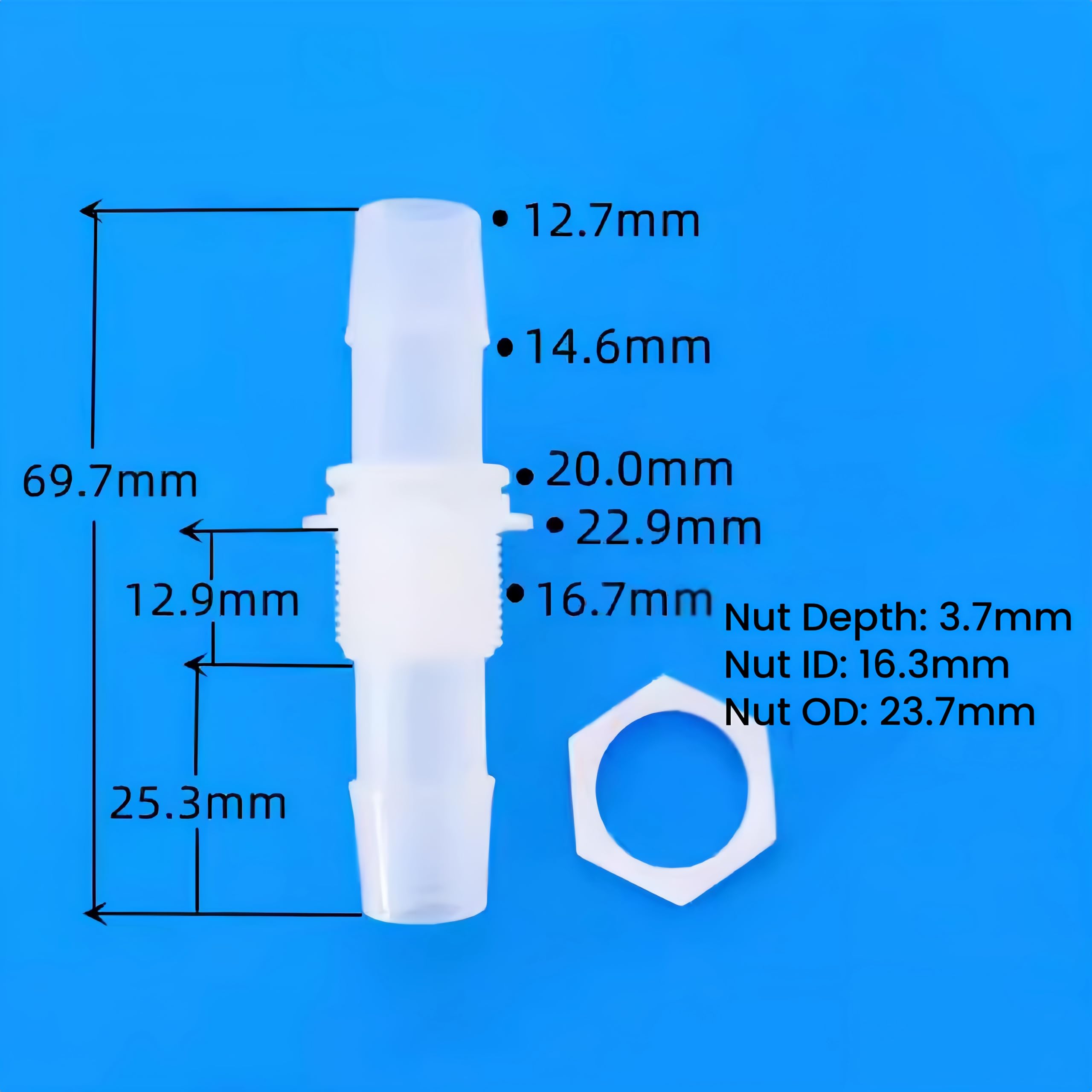Conectores de púas for manguera plástico reutilizables, conectores PP for acuario, laboratorio y jardín, 50 Uds(1/2inch-M16 Male Thread-Fine)