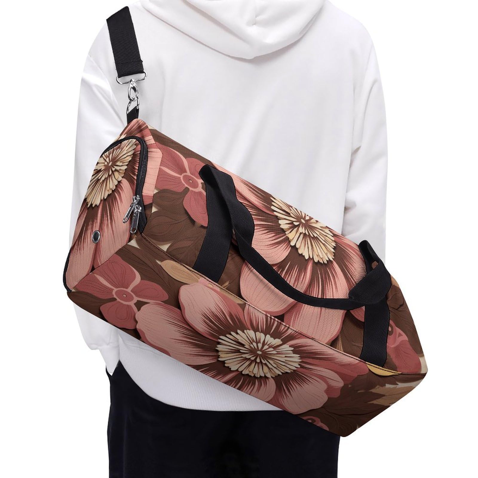 Sporttasche für Damen und Herren, mit Schuh- und Nassfach, Reisetasche, Braun, Blumenmuster, Wochenendtasche, Handgepäcktasche für Schwimmen, Fitness, Workout, Sport, Dufflebag, Stil 3, Einheitsgröße,