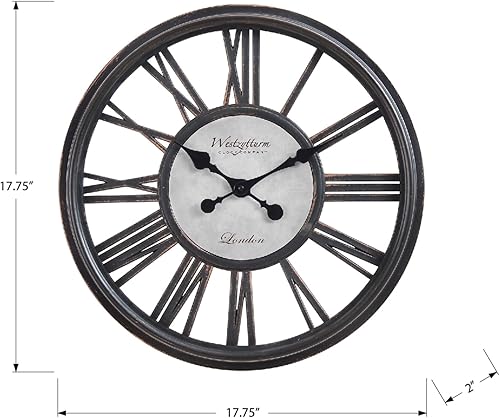 Miniatura 4 de Reloj de pared de 18 pulgadas, reloj redondo negro antiguo, reloj analógico de estilo transicional, movimiento silencioso sin tictac para decoración