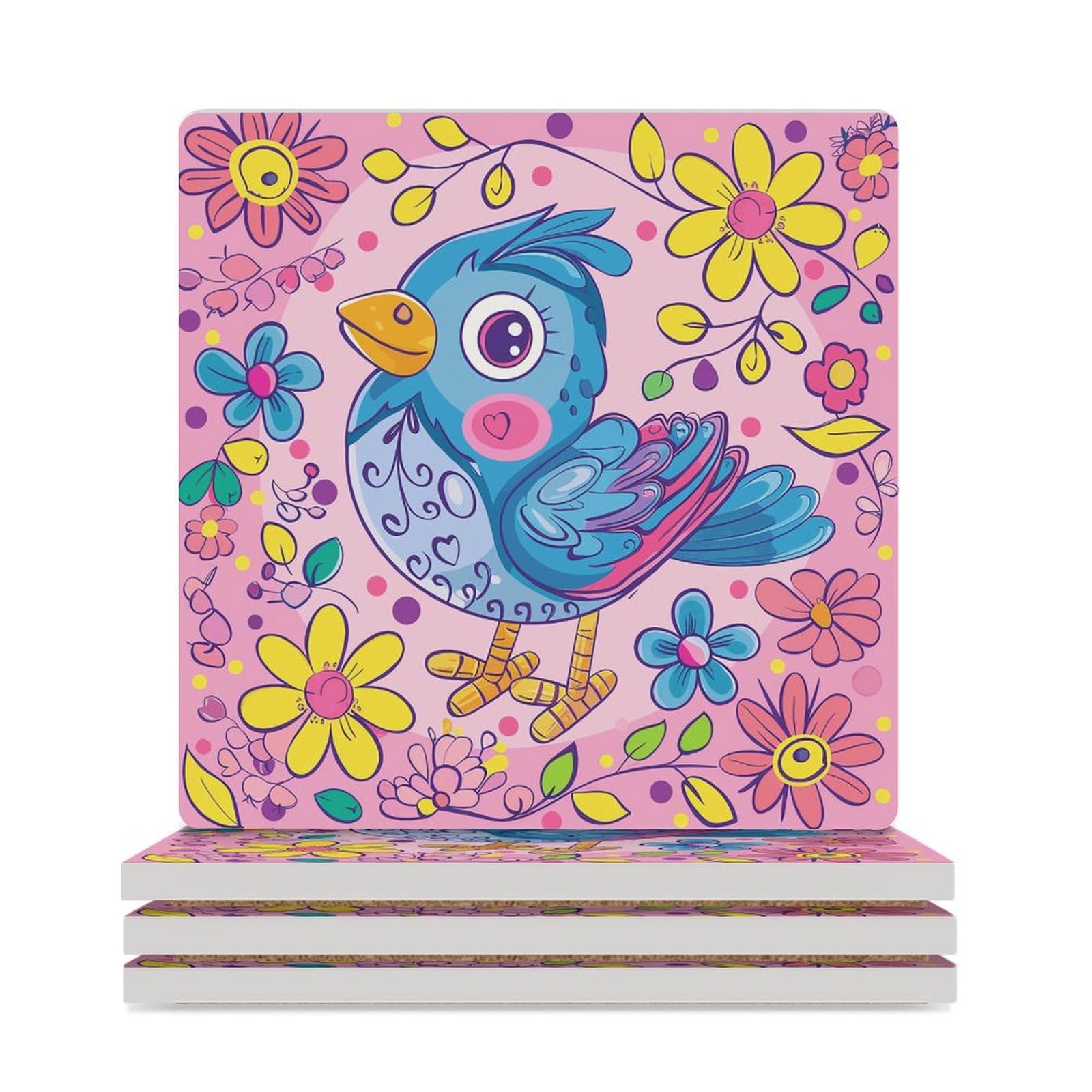 4 sottobicchieri quadrati in ceramica sottobicchieri per bevande scarabocchiare stile uccello stampato sottobicchieri casa e caffè regali di compleanno adatti per tipi di tazze