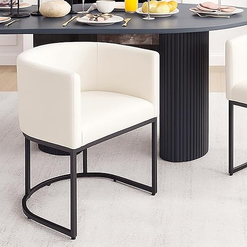 Miniatura 15 de HNY Juego de 4 sillas de comedor tapizadas modernas de mediados de siglo con brazos, sillas contemporáneas de lino para cocina y comedor, silla