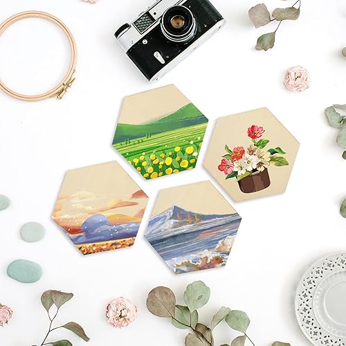 Miniatura 5 de 50 piezas de madera en blanco sin terminar, de 4 pulgadas de hexágono natural, recortes de madera para manualidades, pintura de pirógrafo, manchado,