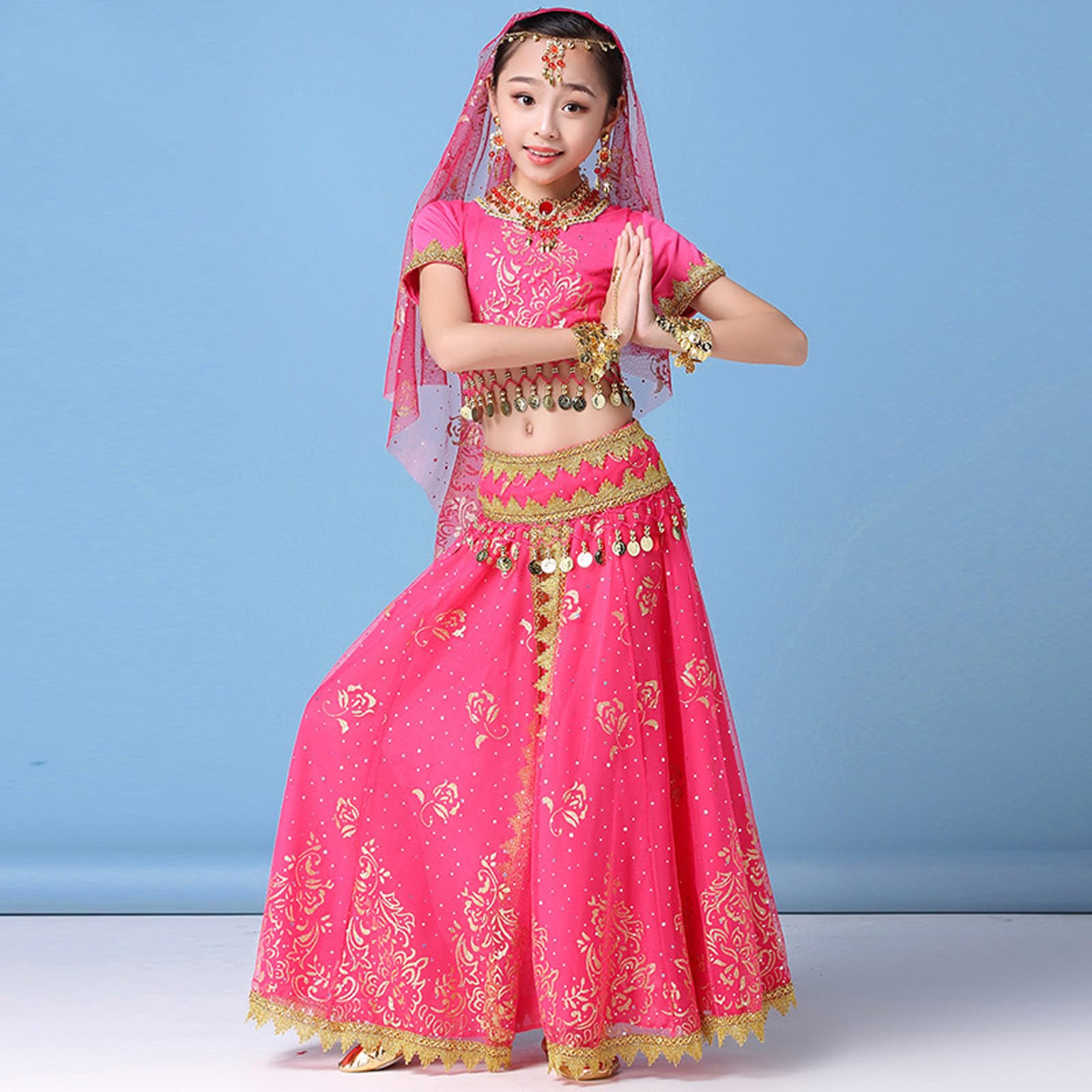 Générique Déguisement bollywood Enfant Costume Danse Orientale Robe Indienne Carnaval Fille tenue danse fille tenue danse fille