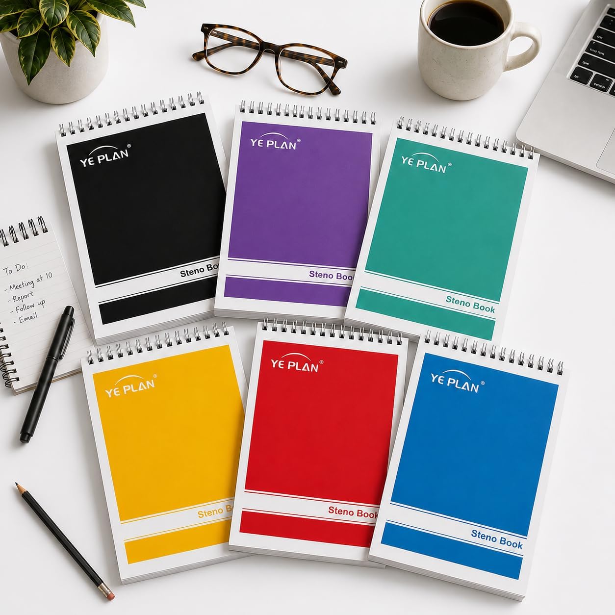 Yeplan Steno Pads Spiral Notebook 6x9 6 Pack, Top Spiral Notebook with Gregg Ruled White Paper, Notebooks & Writing Pads for School, College, Work, Office, Home, 60 Sheets, 6 Assorted Colors image 4