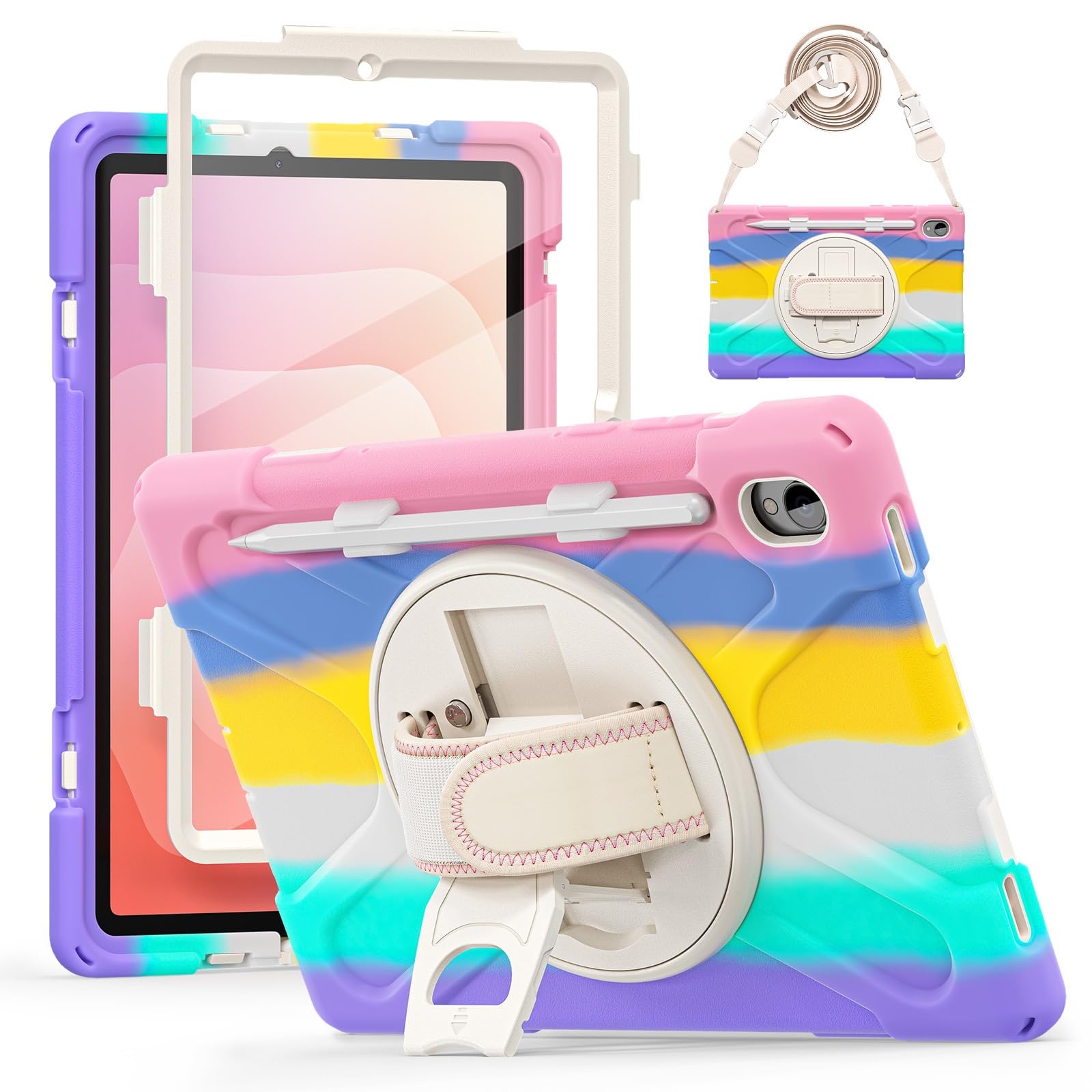 Etui na Samsung Galaxy Tab S11 5G 11-calowy model 2025 (SM-X730/X736B) Wbudowane zabezpieczenie ekranu, hybrydowy zderzak Pokrowiec podpórkę Odporny wstrząsy futerał z osłoną paska ramię(Pembe)
