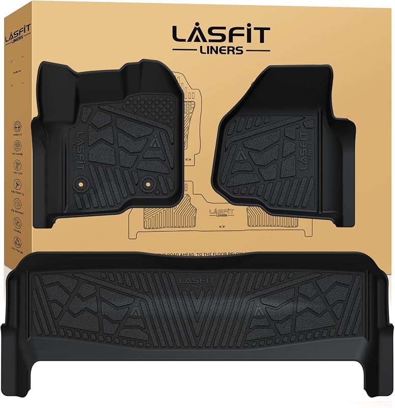 LASFIT Floor Mats for Ford F250/F350/F450 2012-2016 Crew Cab Carpet Floor | Super Duty Car Liners Without Manual Transfer Case Shifter All Weather Protector TPE, 1st & 2nd Rows, 3pc Black