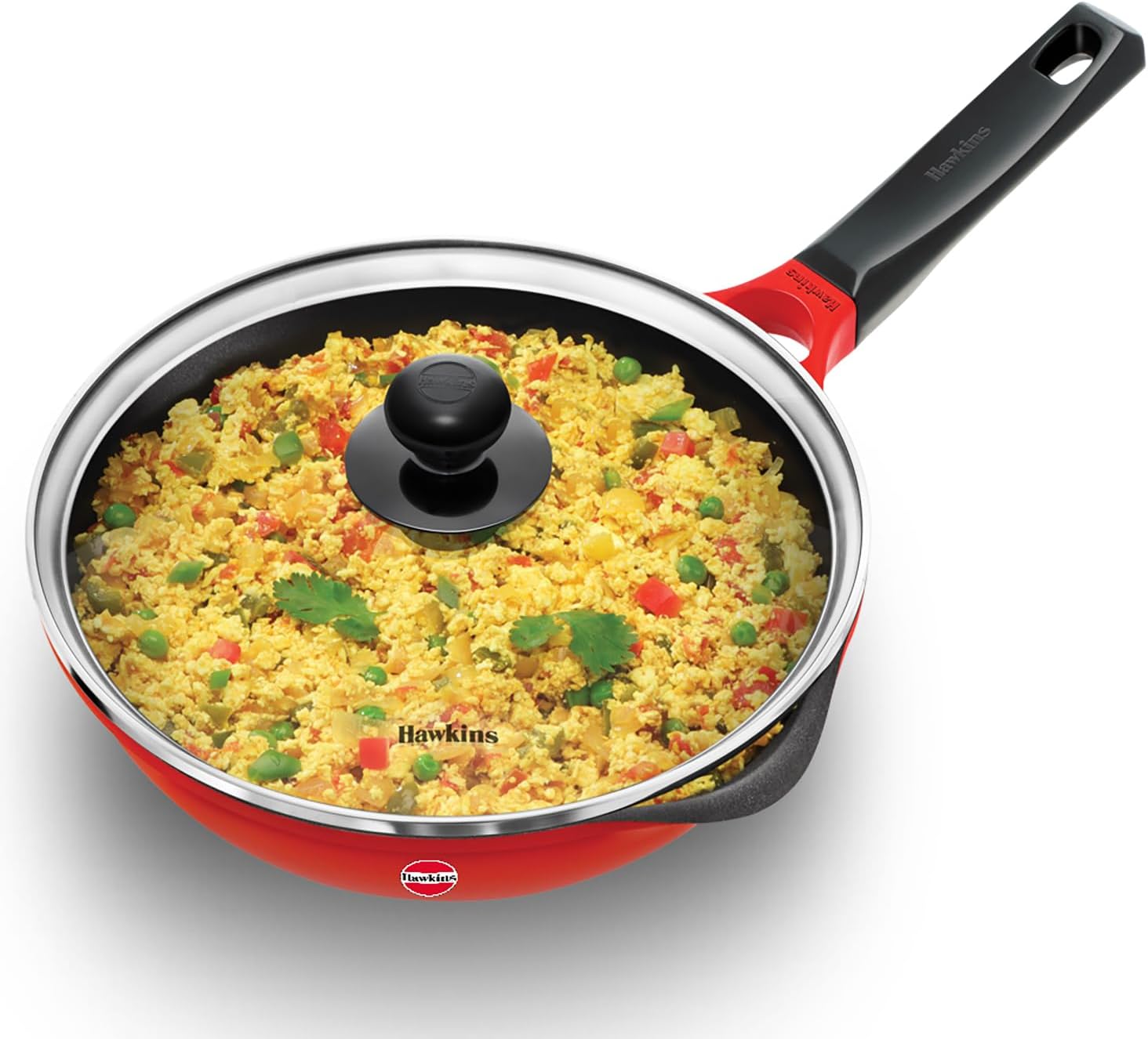 HAWKINS 22 cm Frying Pan, Die Cast Non Stick Fry Pan with Glass Lid, Ceramic Coated Pan, Induction Frying Pan, Small Frying Pan, Red (IDCF22G)