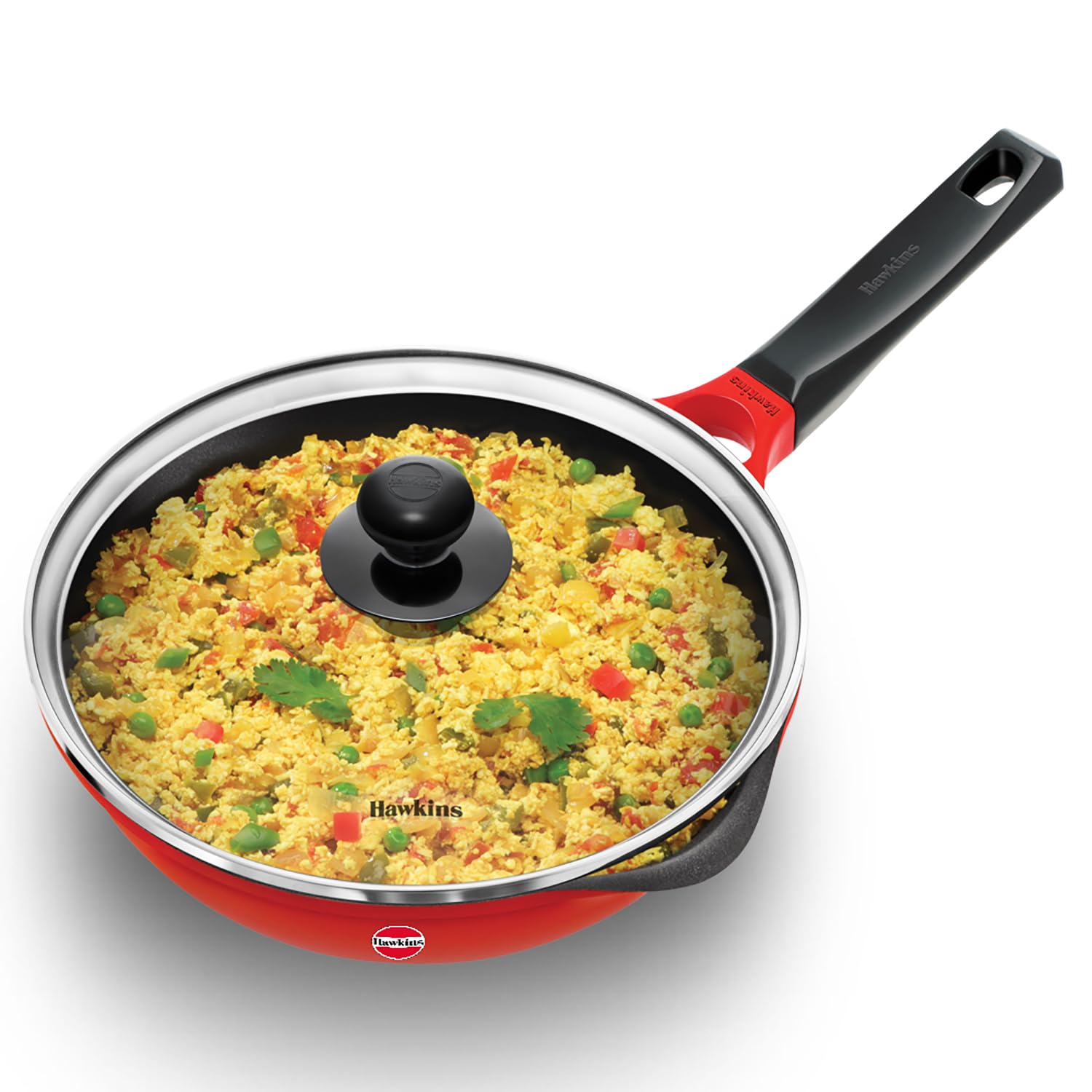 Hawkins 22 cm Frying Pan, Die Cast Non Stick Fry Pan with Glass Lid, Ceramic Coated Pan, Induction Frying Pan, Small Frying Pan, Red (IDCF22G)-image-28