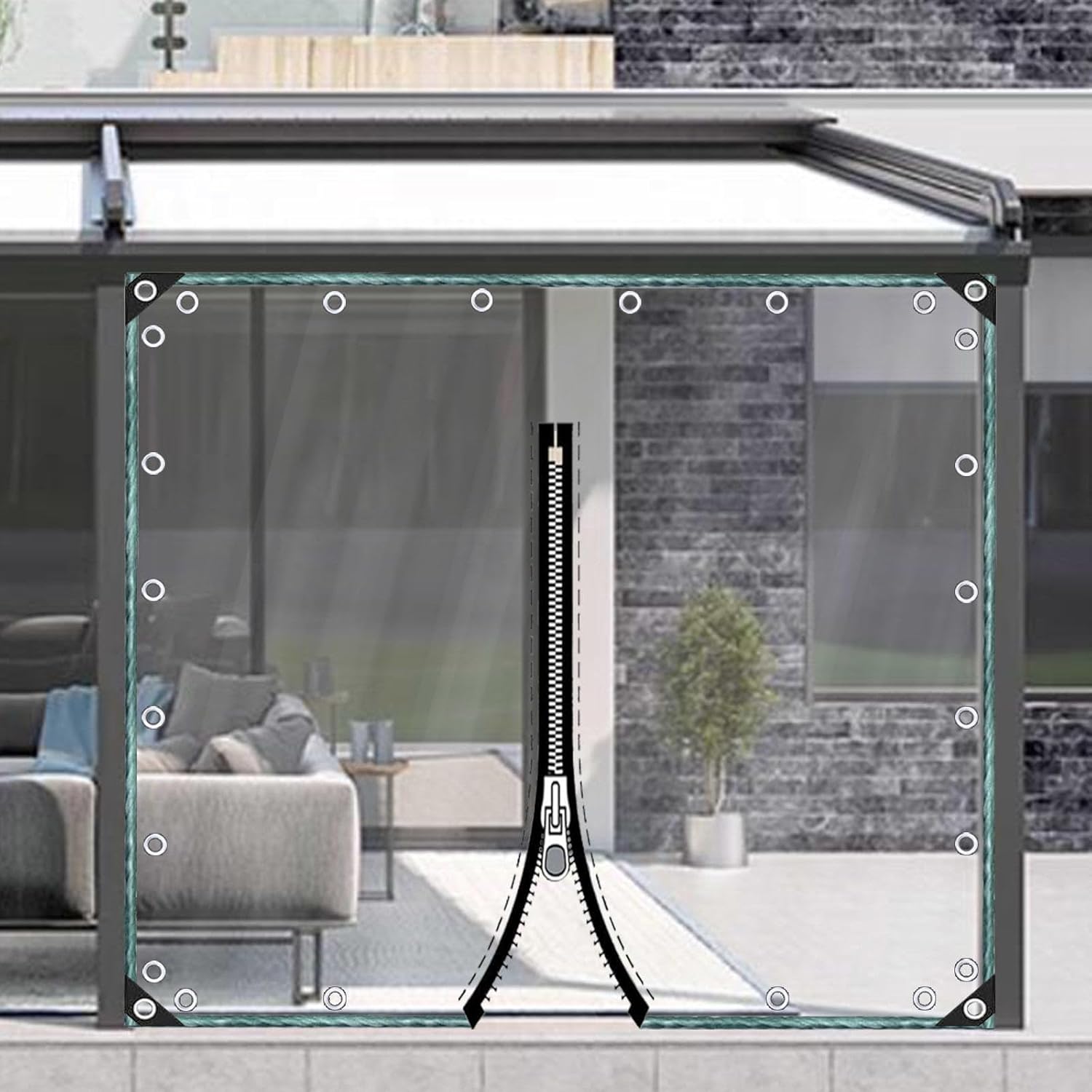 Pergola Transparent Tarpaulin Side Panels, Waterproof Clear Tarp Curtains with Zip Doors, Gazebo Carport Porch Patio Tarp Cover Sheet, Outdoor Rain Curtains, with Grommets,L×H-1x1.5m/3.3x4.9ft