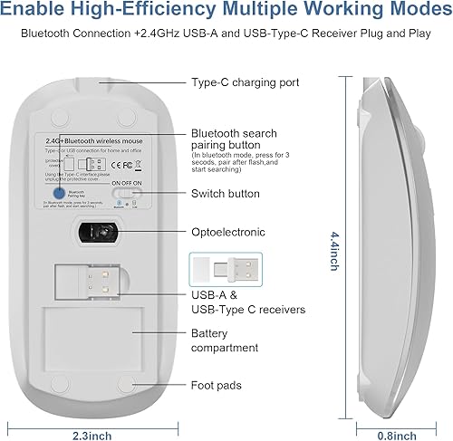 Miniatura 4 de Mouse para portátil inalámbrico Bluetooth - MacBook Air Mac Pro PC iPad óptico recargable silencioso ratón con interruptor de modo dual Jiggler