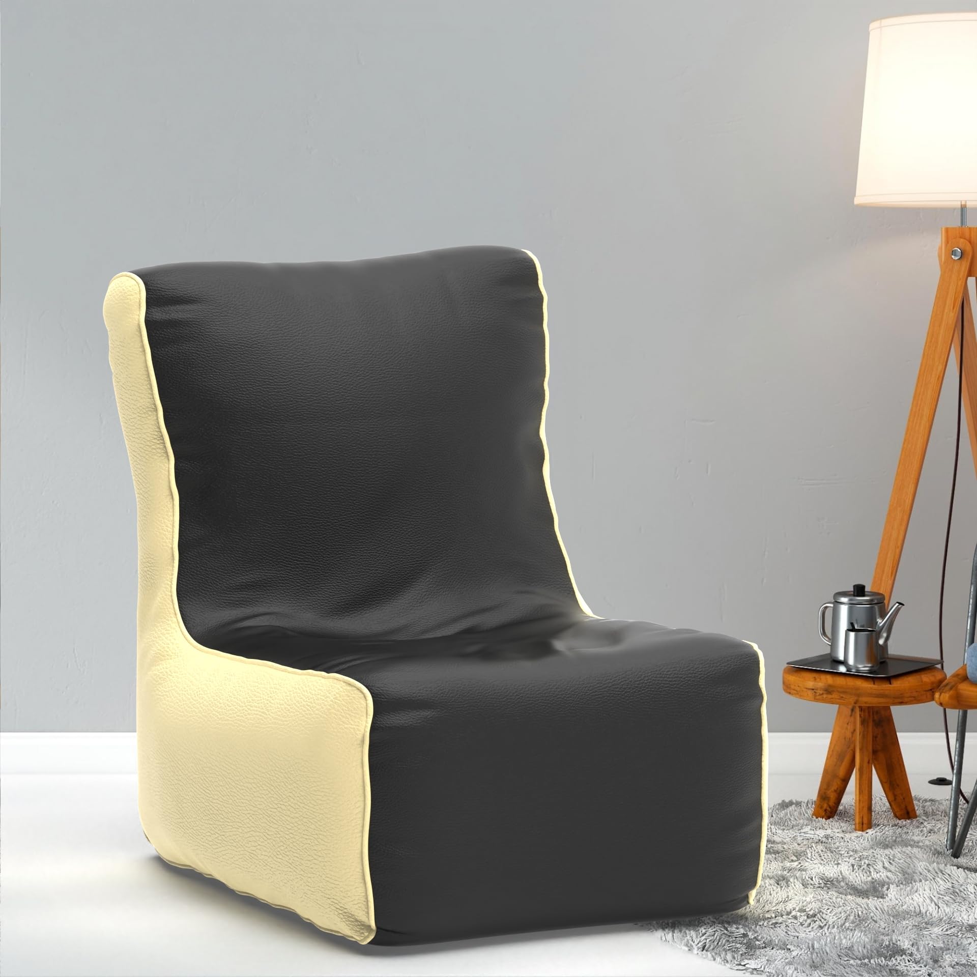 Bean Bag Chair Cover | Size: 4XL | Color: Black Cream | Without Beans | Premium Leatherette Cover (CMF 1350)-image-19