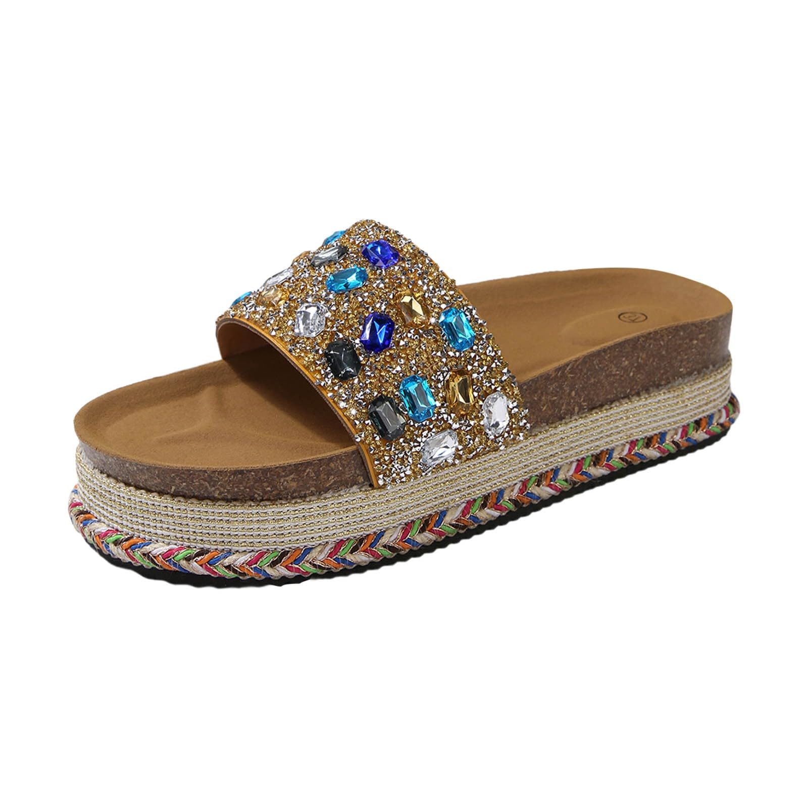Sandales compensées strass bohème femmes chaussons bout ouvert - 8