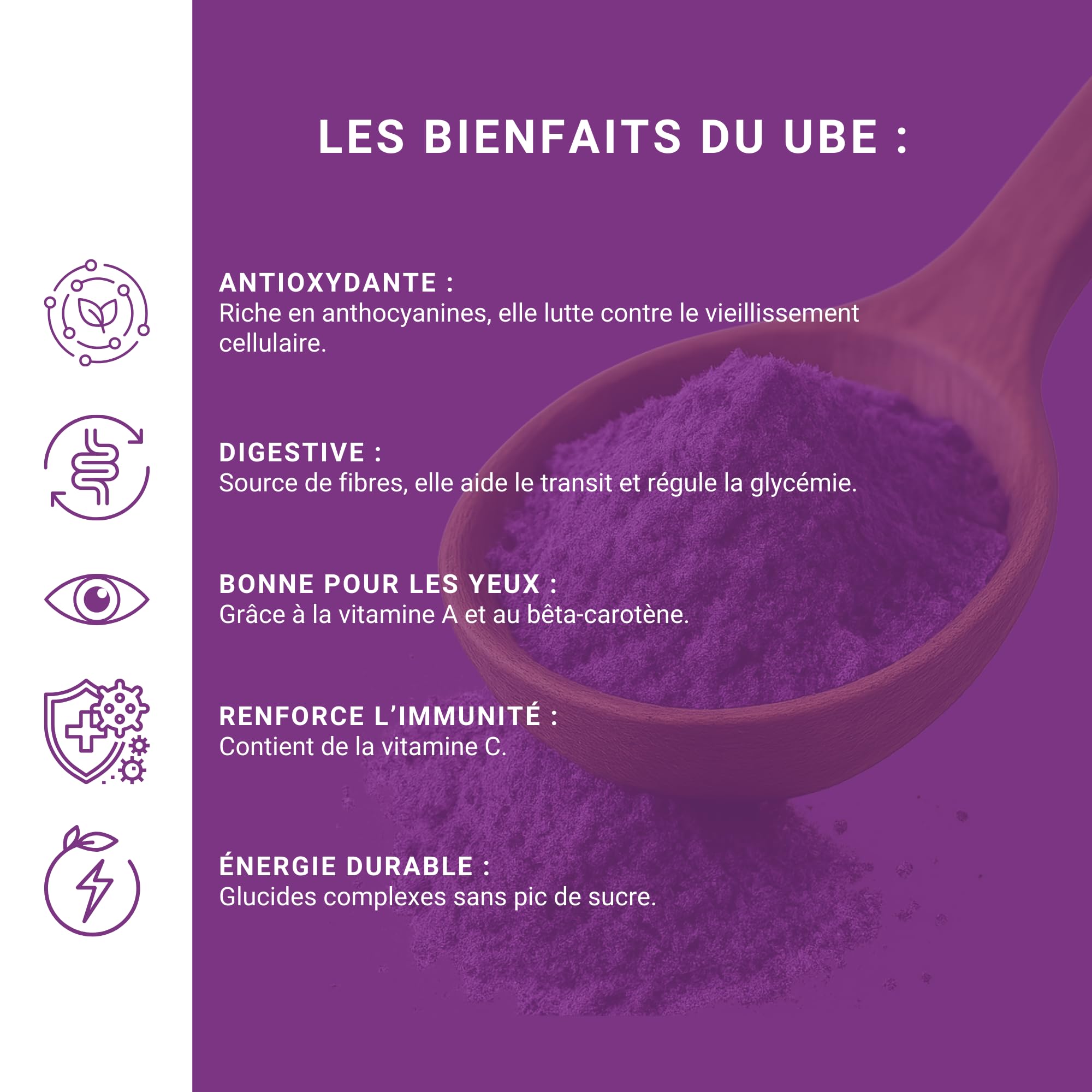 UBE POWDER SHOP – Certyfikowany proszek Ube Premium 100% naturalny – Fioletowy batat z Filipin – Superfood wegański | Do kawy latte, deserów, lodów, wypieków i napojów – Saszetka 100 g