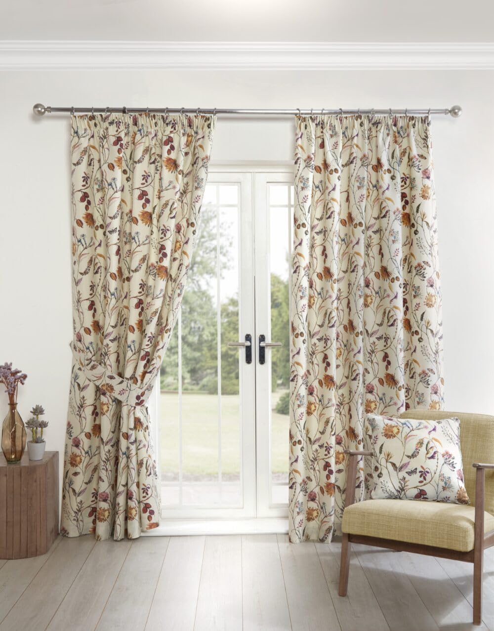 Pikk Multicolor - Fully Lined Grove - Floral Fully Lined Curtains - Pencil Pleat / 3" Tape Header - Polycotton (Multi, 46" X 90" / 113Cm X 229Cm)