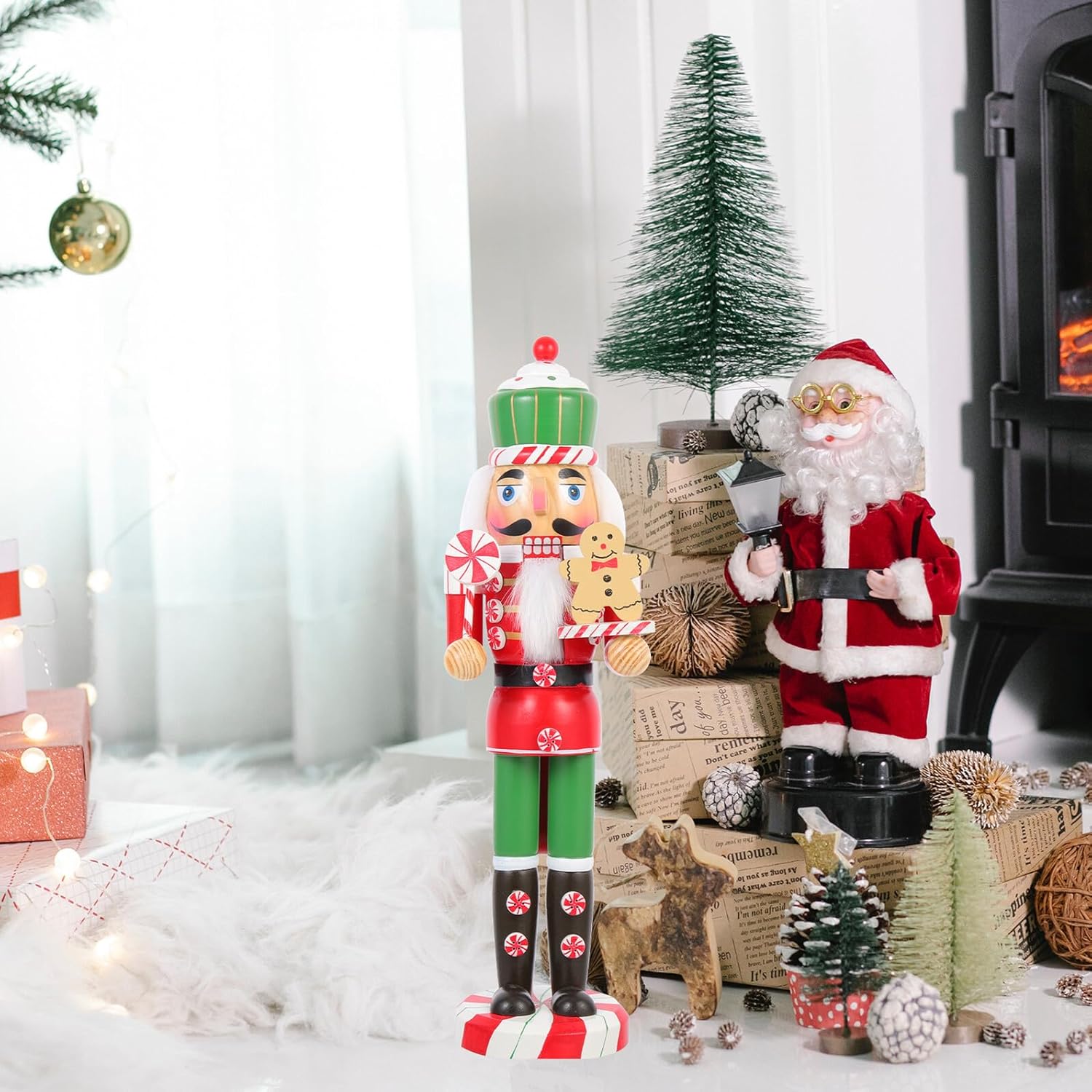 Beaupretty Christmas Nutcracker Figurine Wooden Xmas Themed Nutcracker Ornament Traditional Decoration for Indoor Tabletop Holiday Display