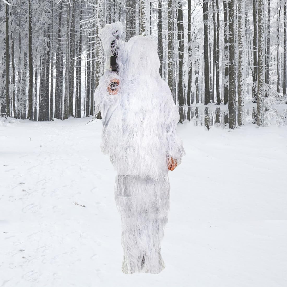 Ghillie Anzug, Schnee Camo Anzug, Weißer Jagdbekleidung Herren Set, Jagdanzug Wald für Jagd Schießen Vogelbeobachtung, Universalgröße