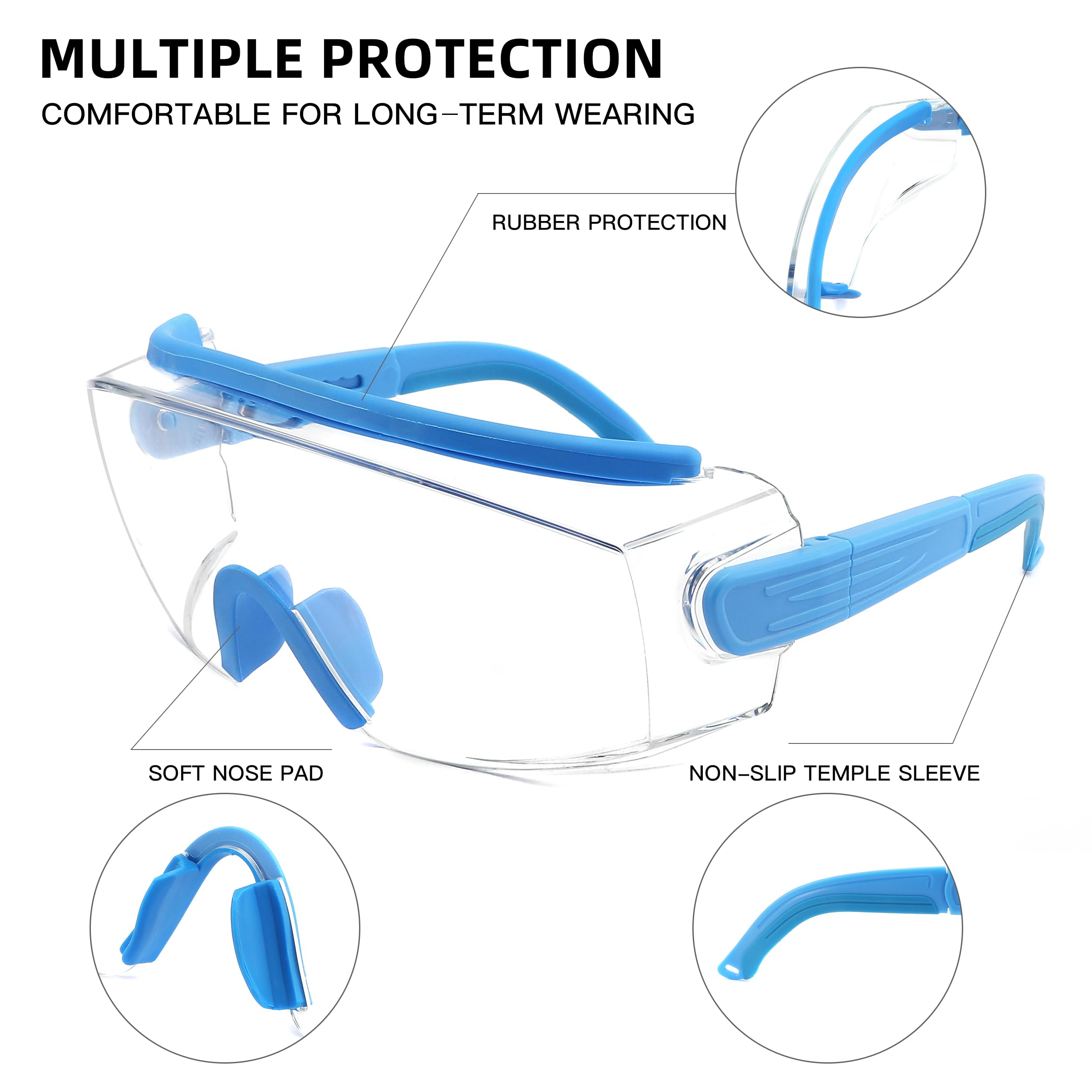 Gafas de seguridad para colocar sobre las gafas, antivaho, gafas protectoras con marco ajustable para hombres y mujeres