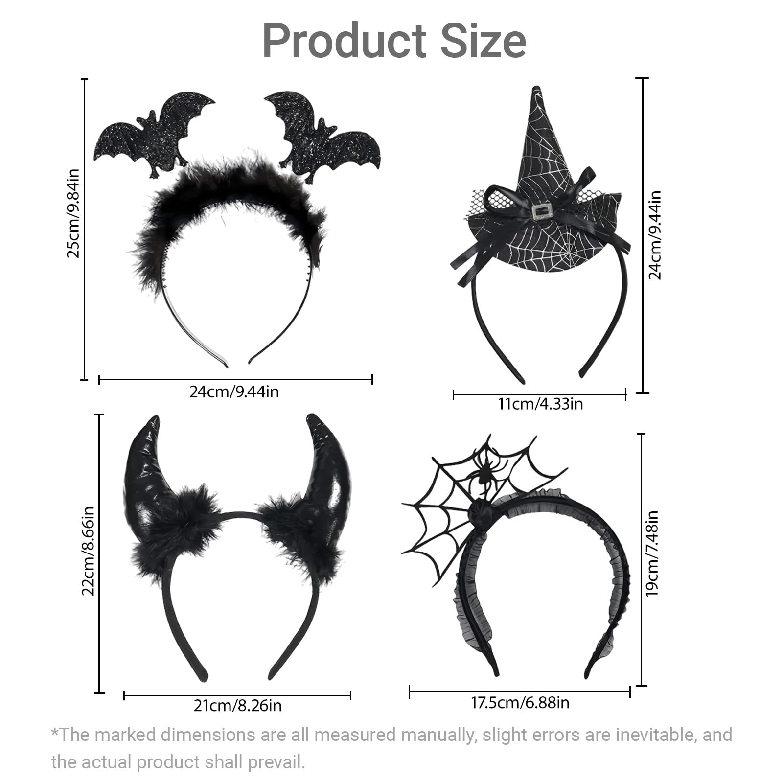 GWAWG Halloween Headbands Witch,Devil Horns Spider,Bat,Headwear for Women Kids, Adults,Party Favors,Halloween Accessories (4) - Image 2