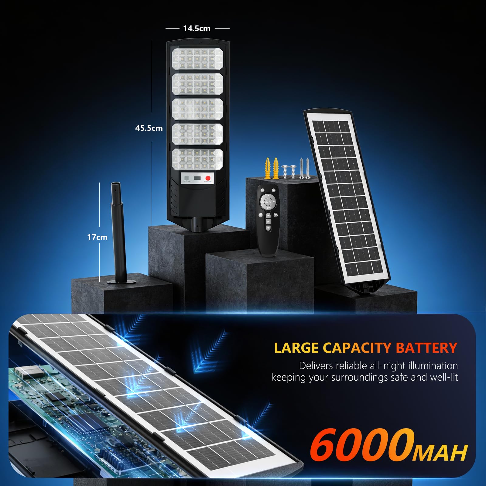 700W Lampione Solare Led Esterno 4 pezzi,3000K Lampioni da Giardino Esterno Solari con Sensore di Movimento,IP66 Impermeabile Faretto Stradale per Garage Strada