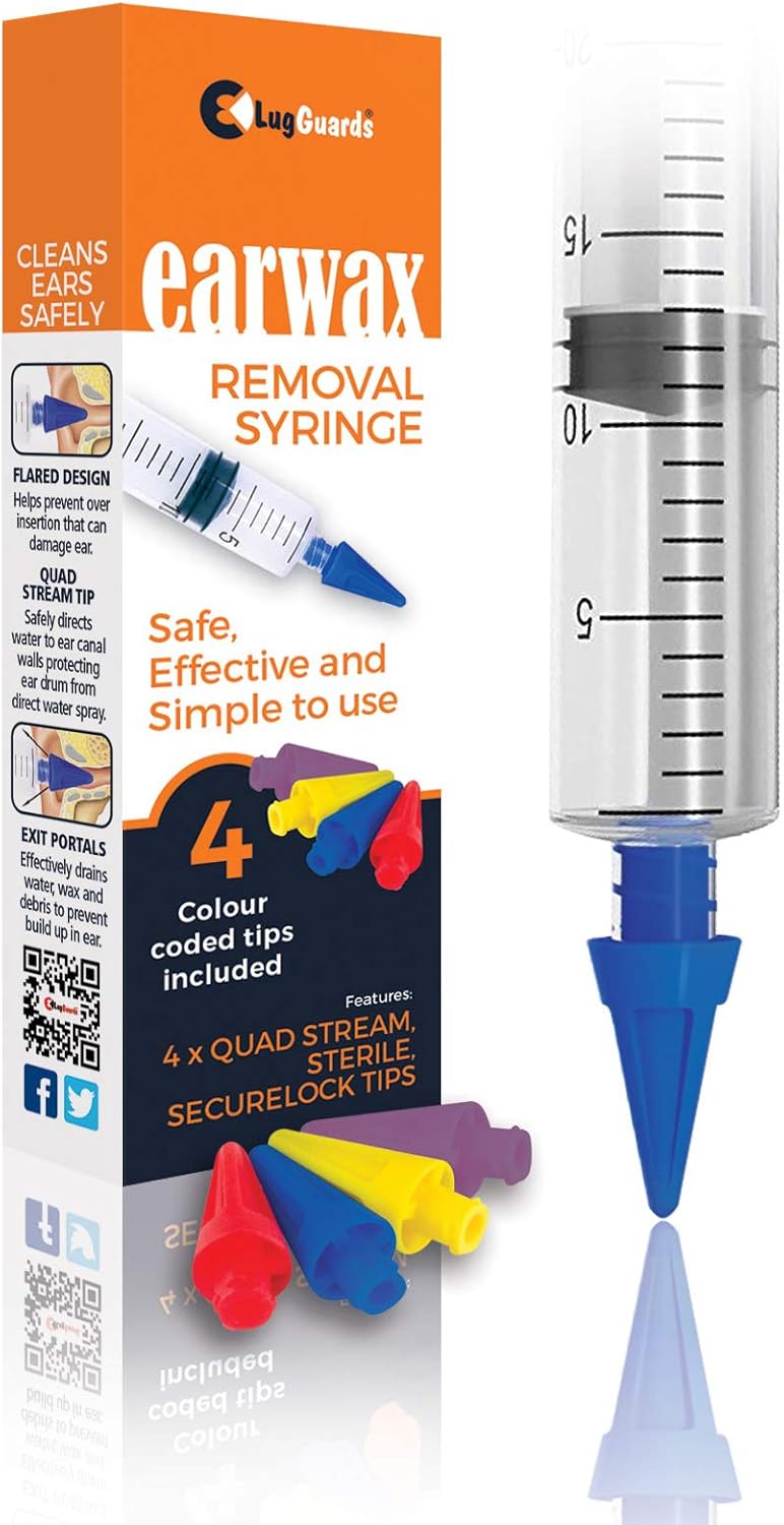 LugGuards Quad Stream Ear Wax Removal Syringe with 4 Coloured Tips, 10