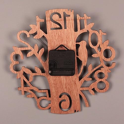 Miniatura 7 de Reloj de pared de madera de pájaro y árbol, arte de pared de pájaro carpintero, reloj de pared silencioso, funciona con pilas, reloj de pared