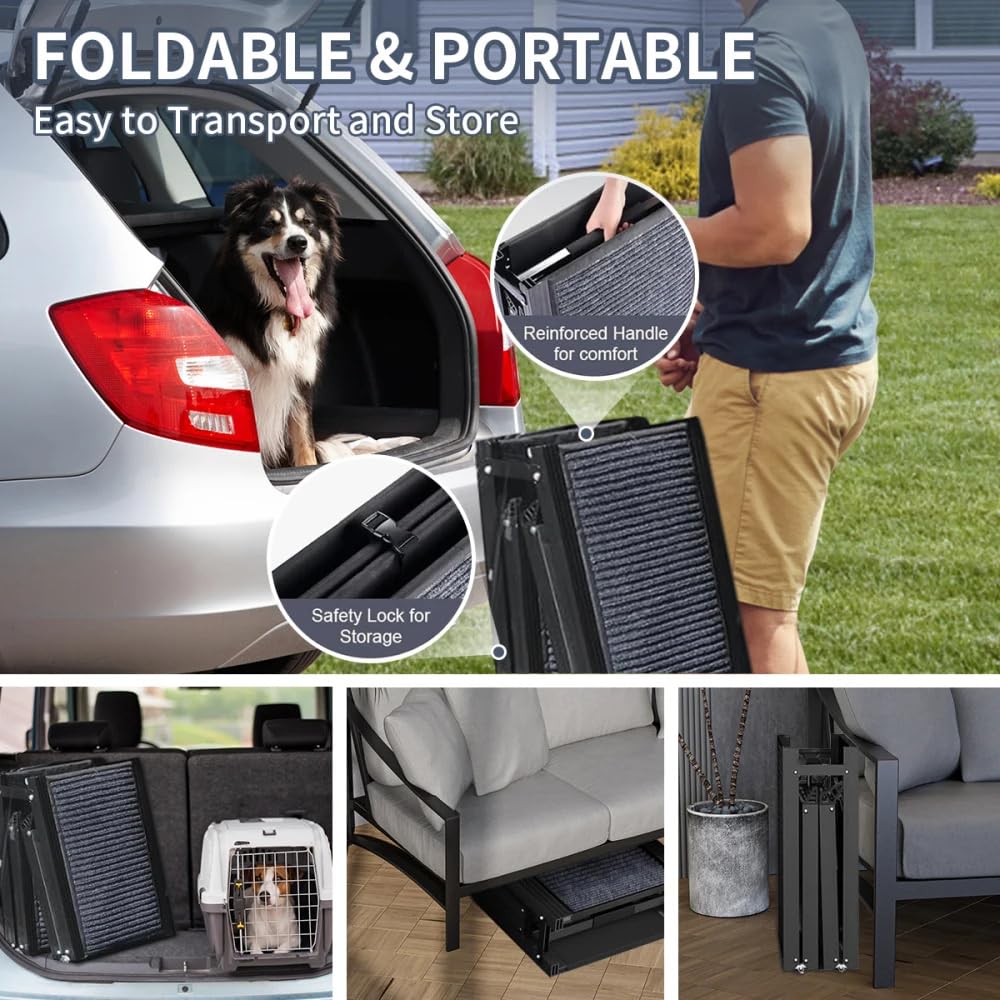 180cm Hunderampe Auto Klappbar,Hundetreppe Auto mit High Traction Teppichoberfläch,rutschfest hunderampen für Autos, LKWs und SUV,Stabil Rampe Hund für Große Und Mittel Hunde Bis 95kg